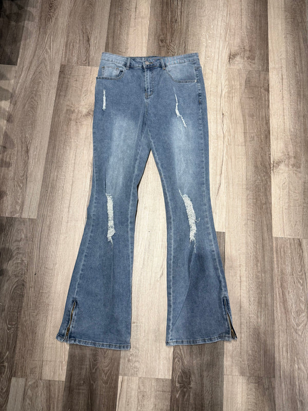 Ripped Flare Blue Jeans