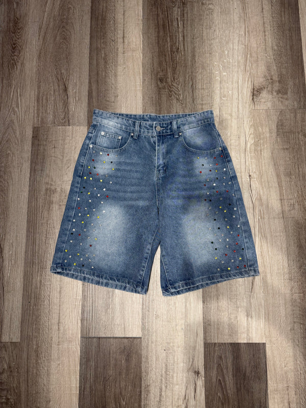 Color Embelished Blue Jorts