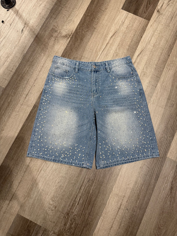 Blue Embelished Rhinestone Jorts