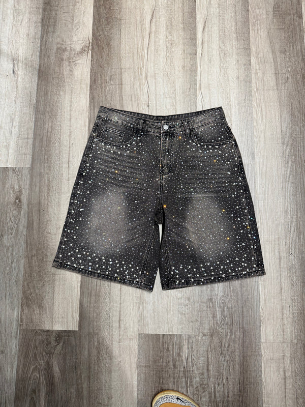 Black Embelished Rhinestone Jorts
