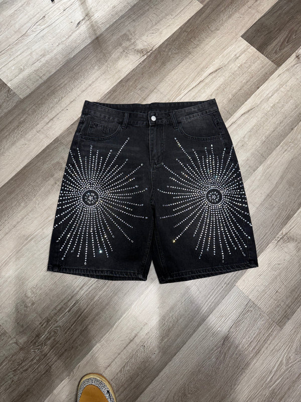 Black Sun Rhinestone Jorts