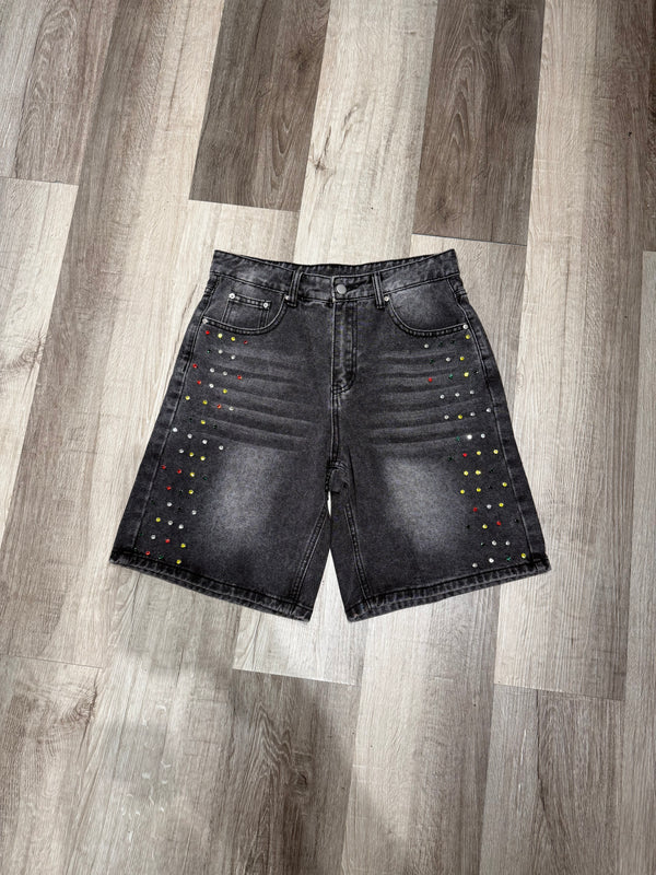 Color Embelished Black Jorts