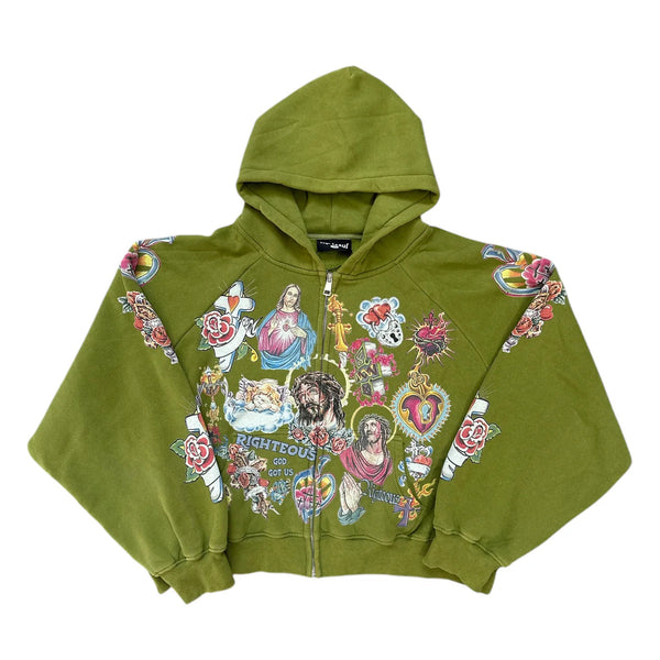 We Are Righteous "Risen King" Green Zip-Up Hoodie