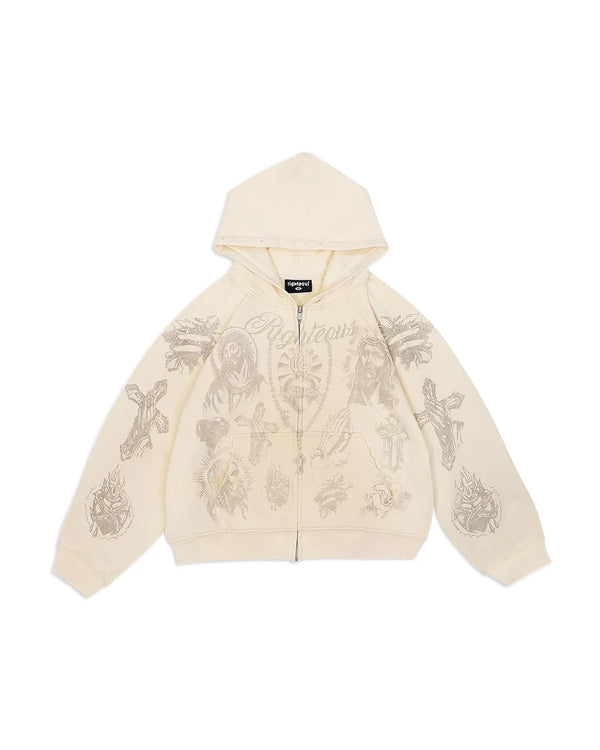 We Are Righteous "Tatted Believer" Zip Up (Cream)